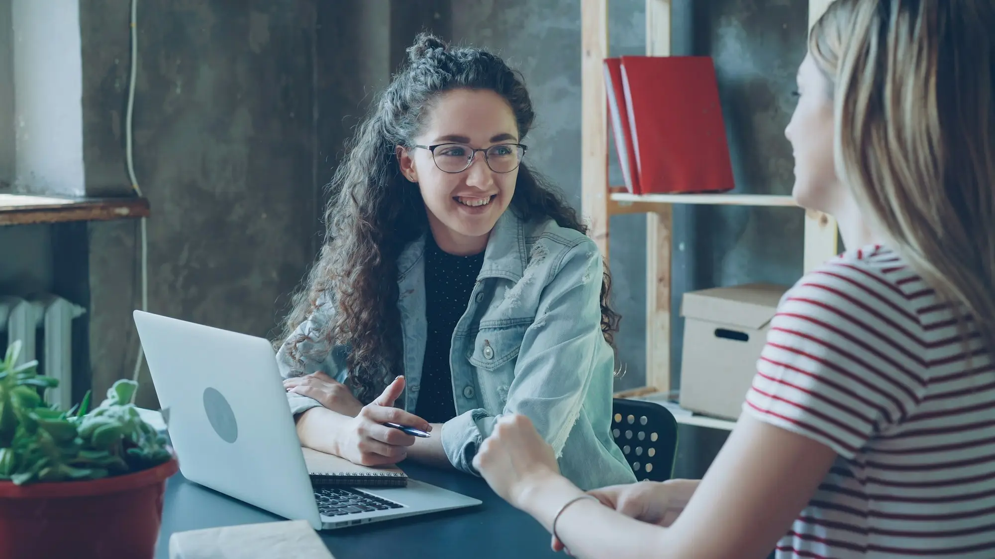 Business owner interviewing a job candidate at an office desk